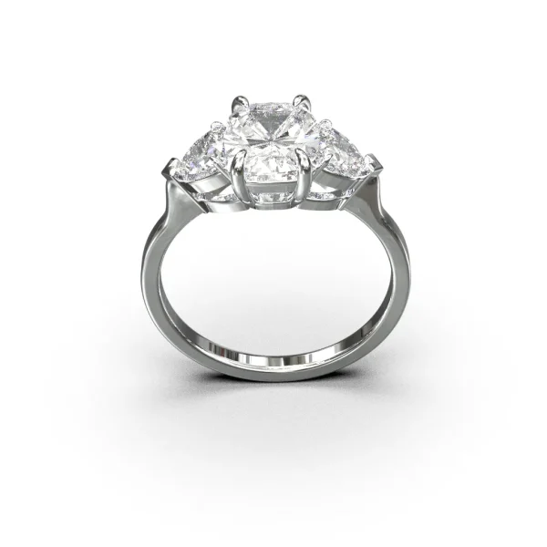 Кольцо с тремя бриллиантами Tristone Cushion 2ct из белого золота. Центральный бриллиант огранка кушон