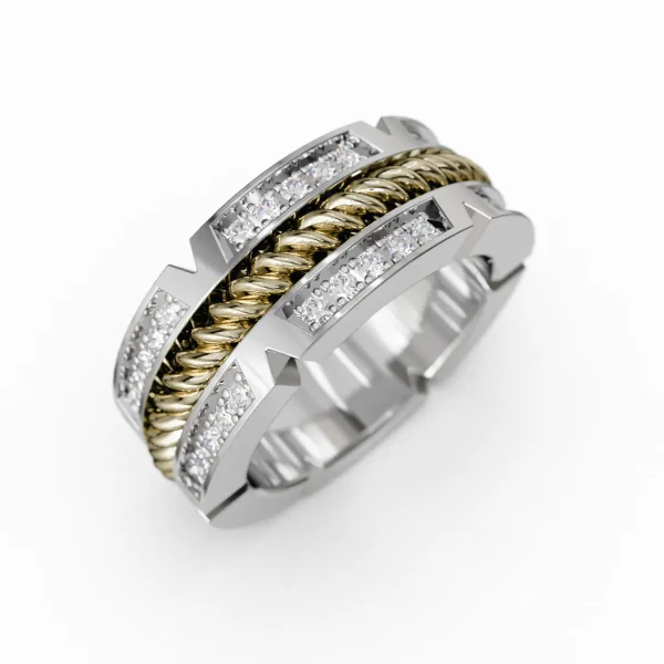 Обручальное кольцо из белого и желтого комбинированного золота с бриллиантами